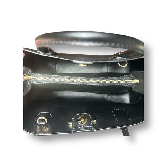 Michael Kors Mercer Gallery Leather Tote Black Gold Hardware Center Zip Pebbled - Picture 10 of 16